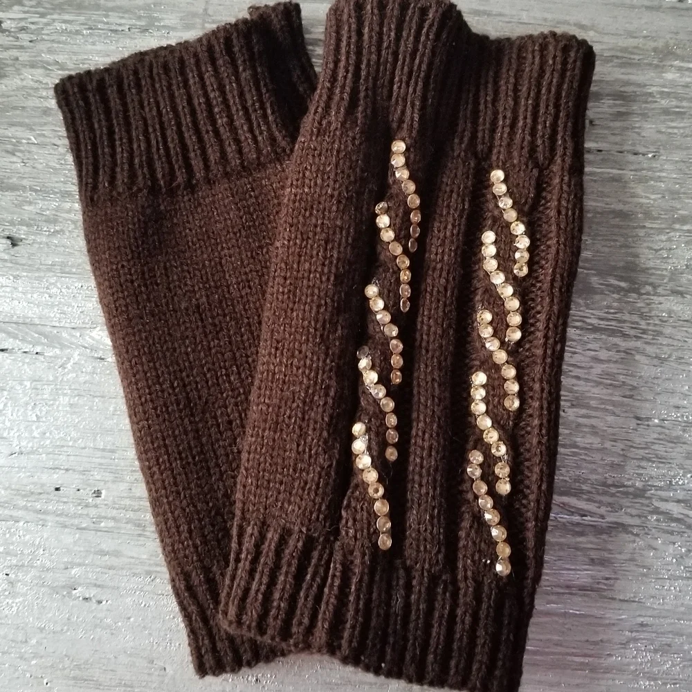 4 colors Rhinestone detailed fringerless mittens